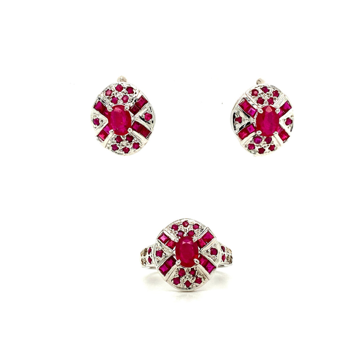 Ruby Sterling Silver Jewellery Set III