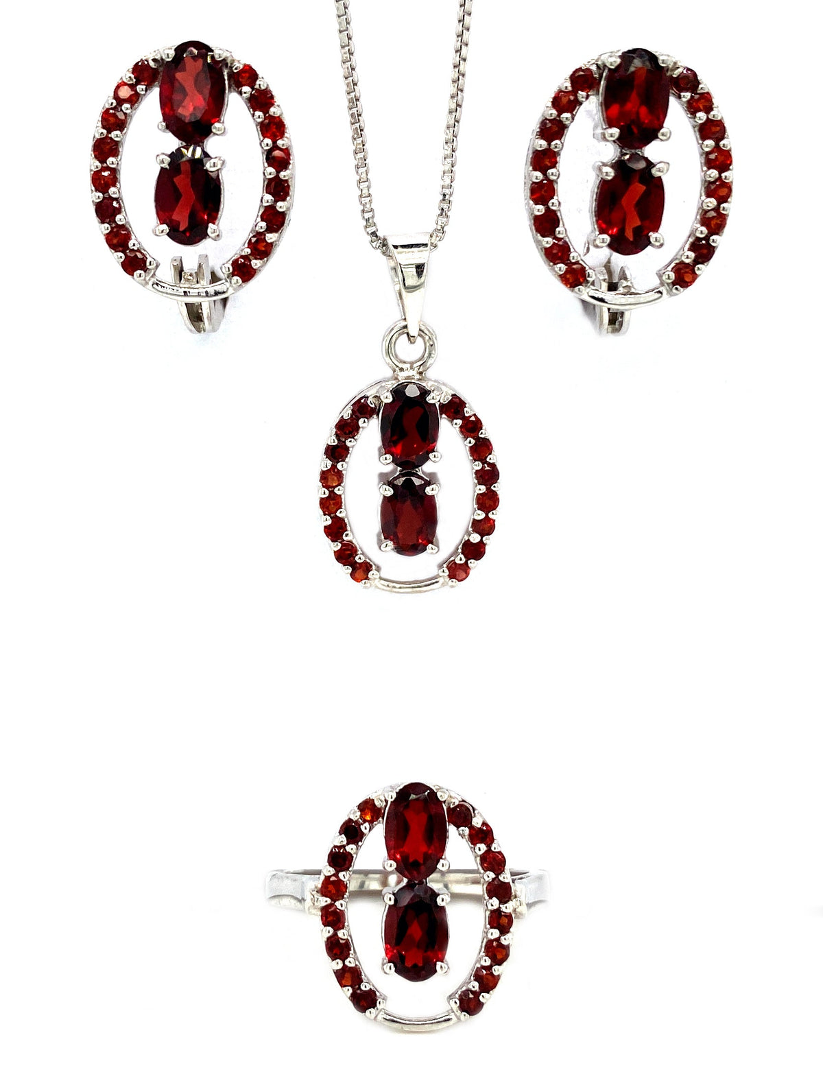 Garnet Sterling Silver Jewellery Set VI