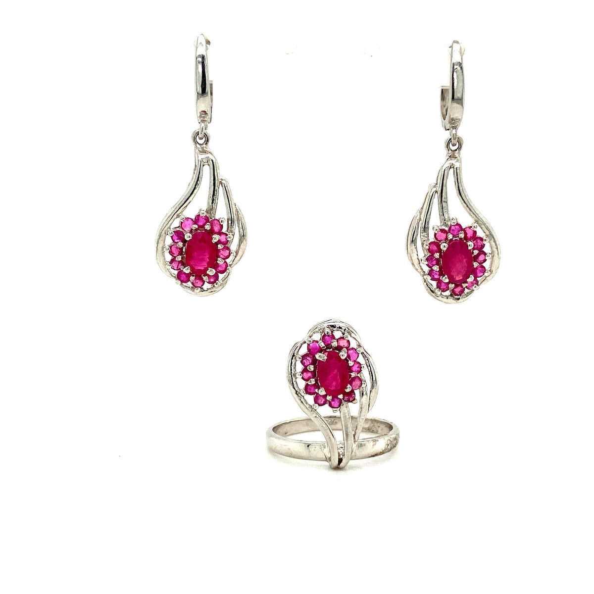 Ruby Sterling Silver Jewellery Set