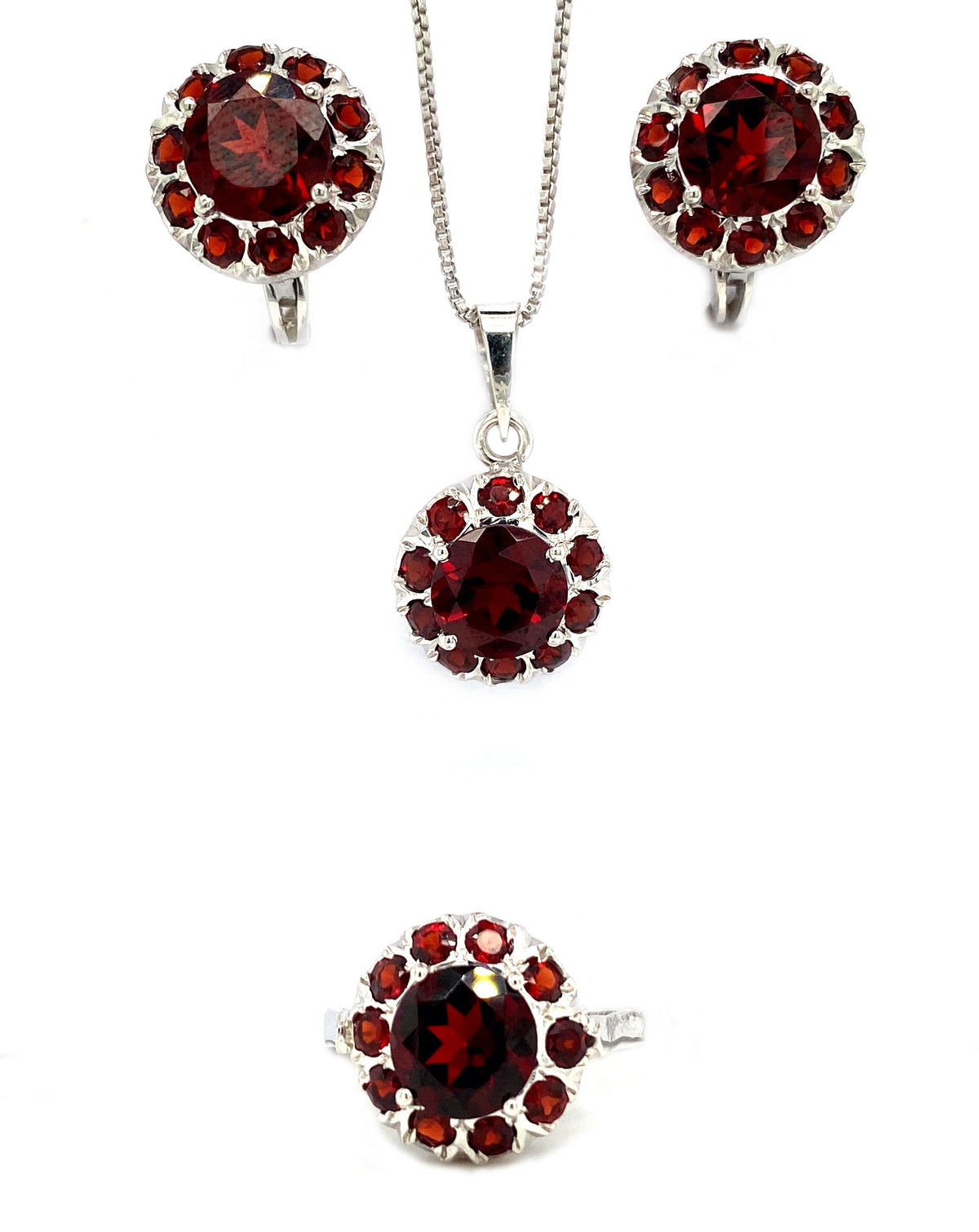 Garnet Sterling Silver Jewellery Set V