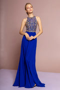 Jewel & Bead Embellished Long Formal Dress with Back Cut-Out